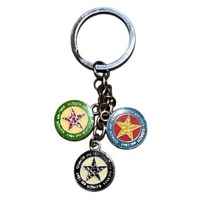 Vintage Coach Star Charm Keychain Red Blue Green Black Silver Tone Ring RARE